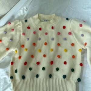 DAVI & DANI Cream Crewneck Sweater with Multicolor Pom Dots